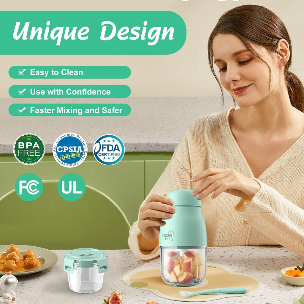 Food Maker with Glass Cups & Freezer Tray, Compact Baby Processor for Smoothies, Hands-Free One-Touch, 230W Motor