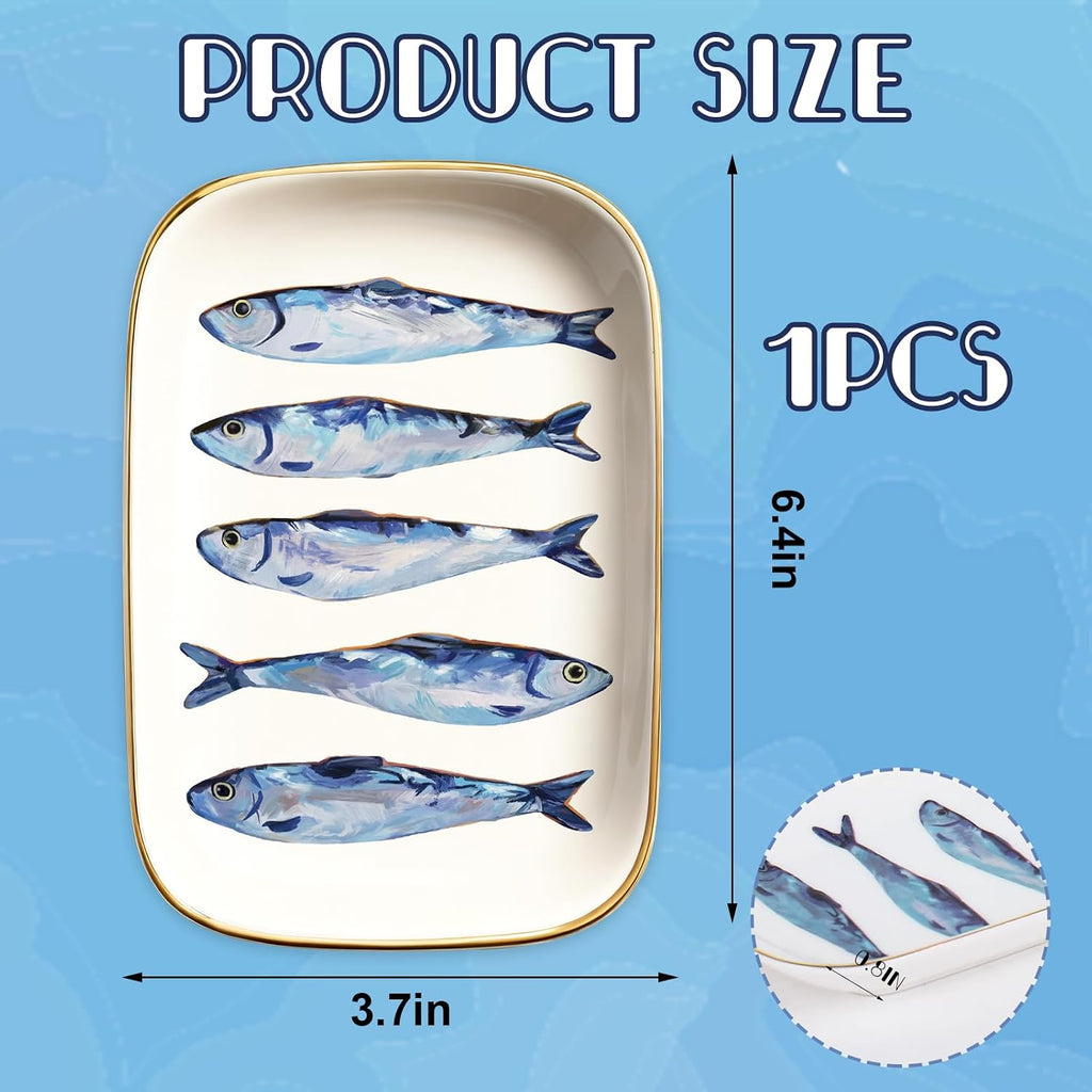 Sardines Trinket Tray Ceramic Jewelry Dish Aesthetic Fish Decorative Key Tray Bathroom Dresser Table Countertop