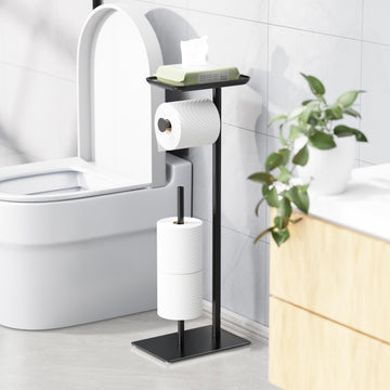 Toilet Paper Holder Stand with Top Storage Shelf