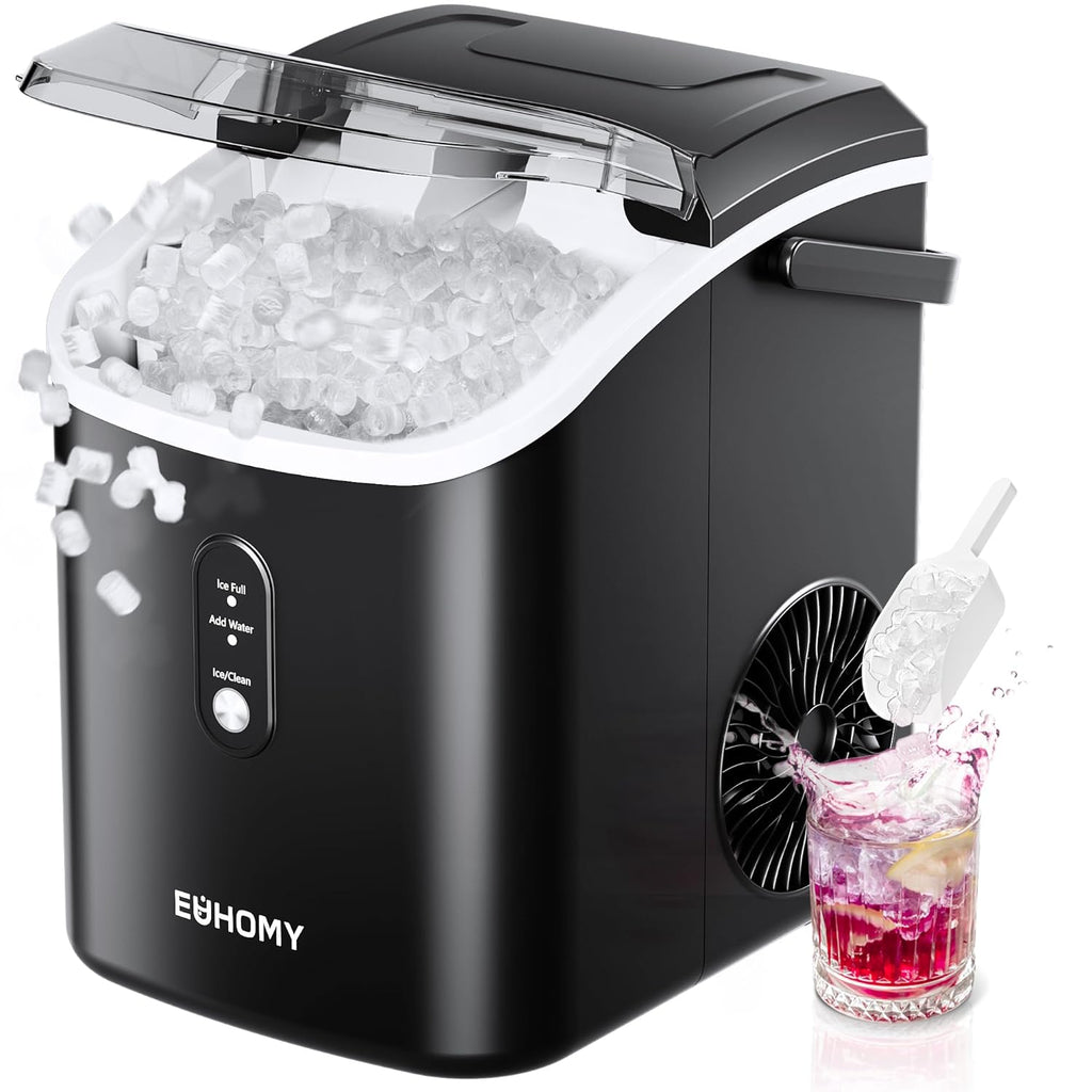 Nugget Ice Maker Countertop with Handle, Ready in 6 Mins, 34lbs Per Day, Removable Top Cover, Auto-Cleaning, Portable