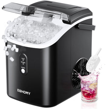 Nugget Ice Maker Countertop with Handle, Ready in 6 Mins, 34lbs Per Day, Removable Top Cover, Auto-Cleaning, Portable