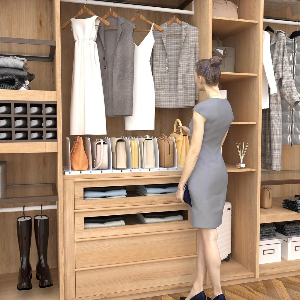 Shelf Divider for Closet, Adjustable Purse Organizers, White