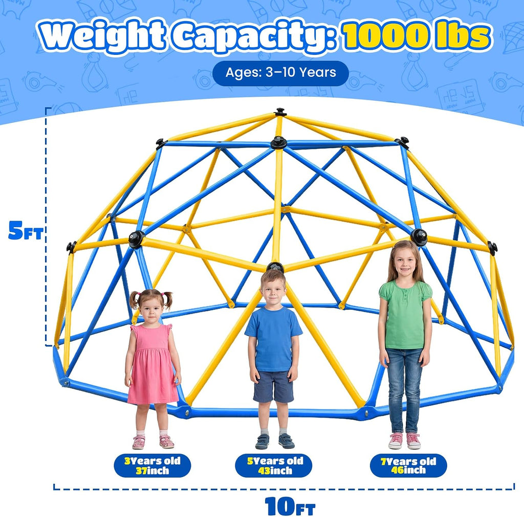 10FT Climbing Dome, Outdoor Jungle Gym for Kids with Climbing Grip - Geometric Dome Climber Outdoor Playset and Easy