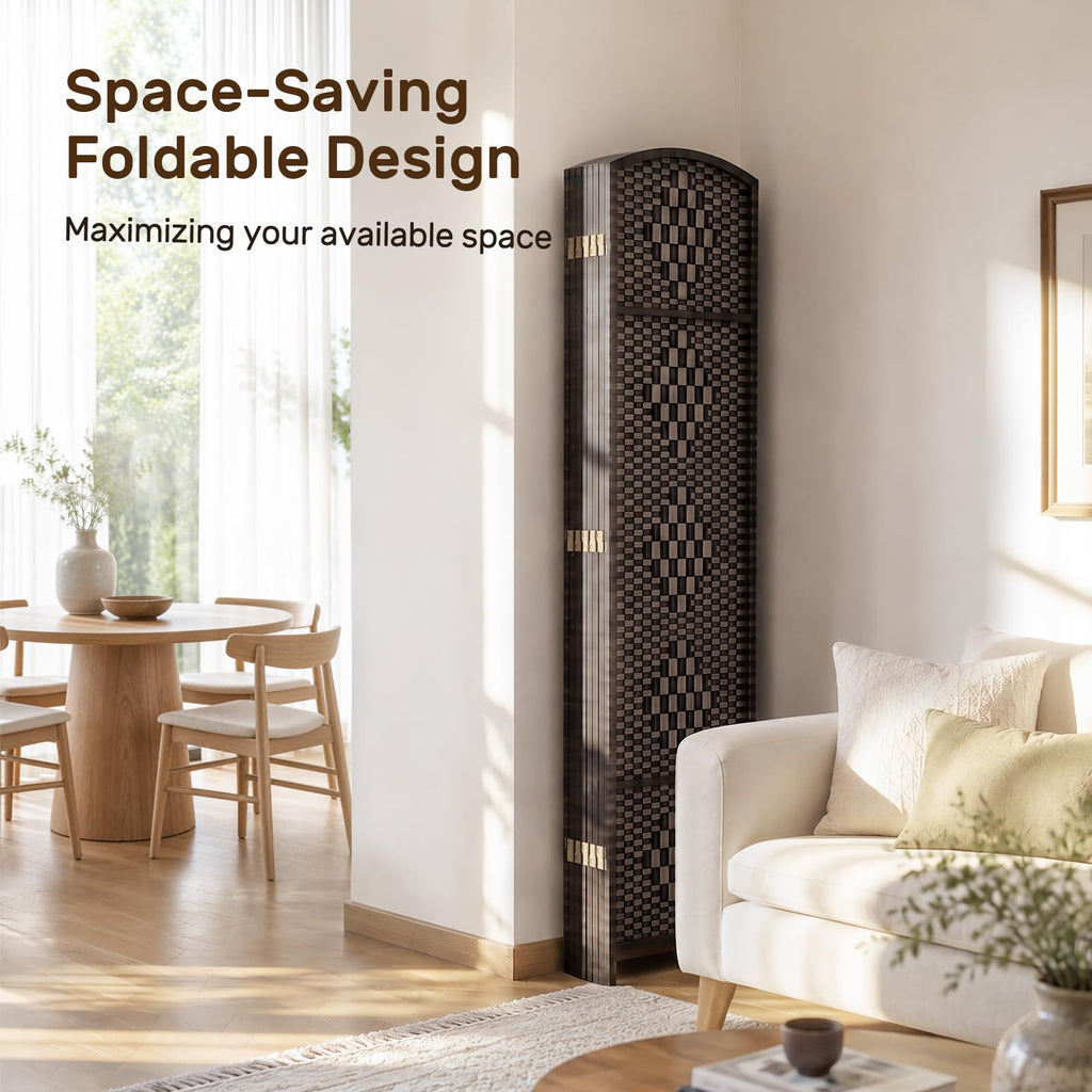 Room Divider, Folding Privacy Screen, 8Panel Wall Divider, Dark Mocha
