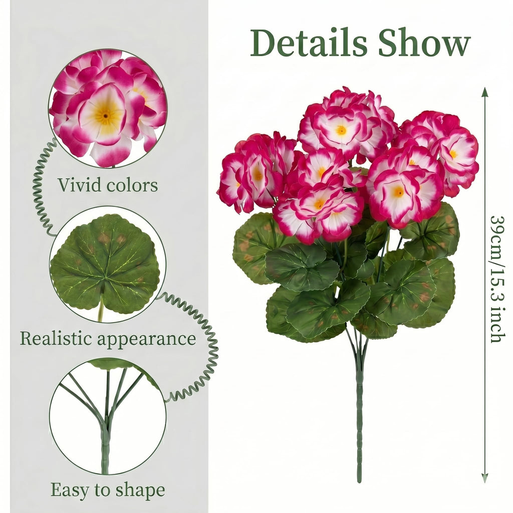 12 Pcs Artificial Geranium Flowers for Outdoor, UV Resistant Geraniums Artificial Flowers Realistic Faux Flowers