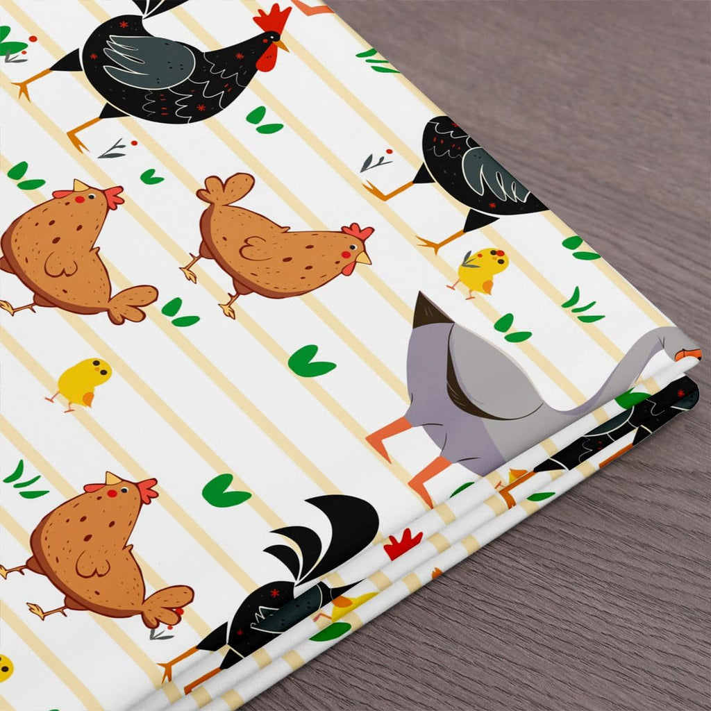 Animals Fabric, Chicken Duck Goose Upholstery Fabric, Farmhouse Poultry Decor Geometric Stripes Indoor Outdoor Nature