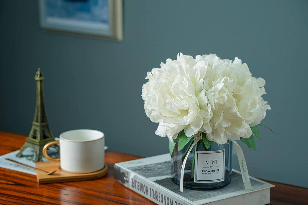 Artificial Peony and Glass vase Decoration, Ins Style Artificial Flower Glass Bottle Set