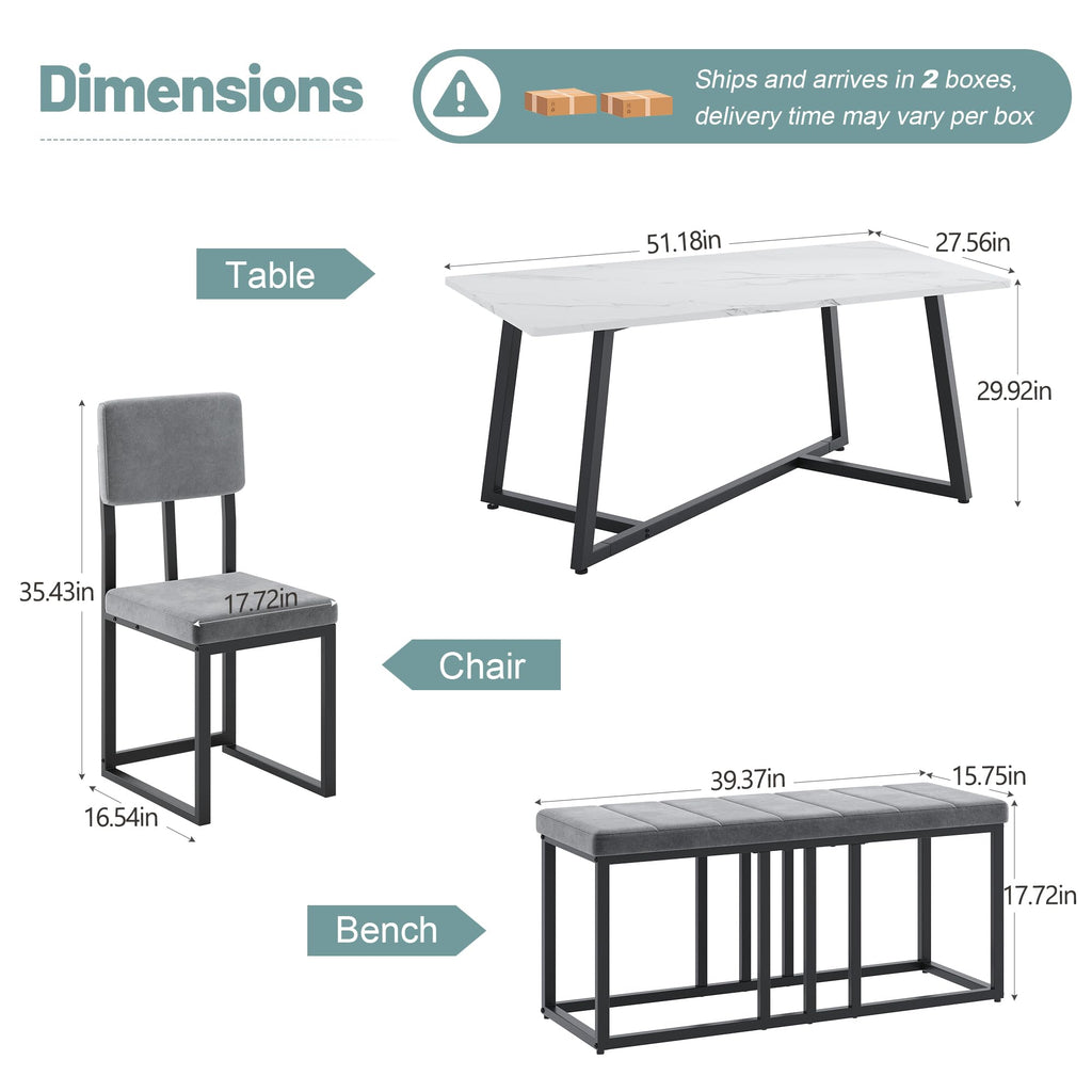 Dining Table Set for 6 with Velvet Upholstered 4 Chairs and 1 Bench