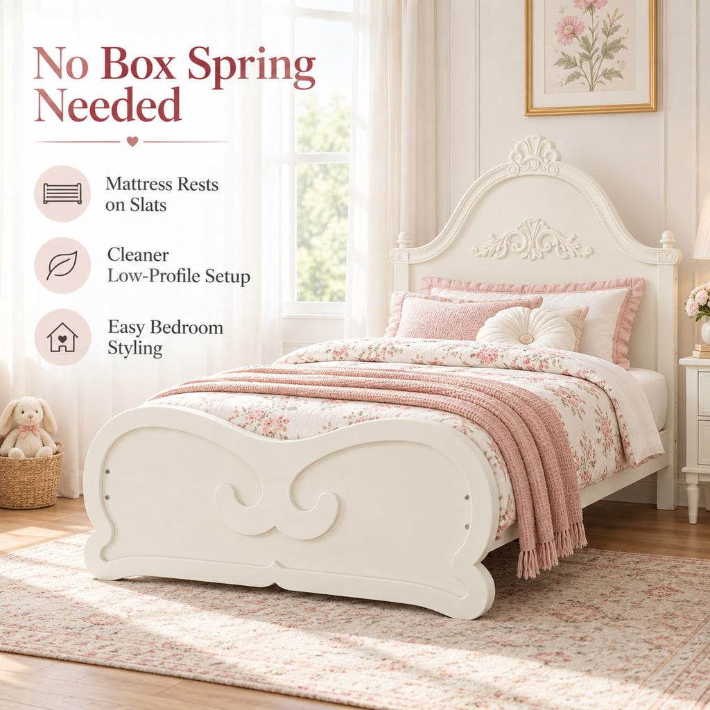 French Country Wood Bed Frame with Arched Headboard