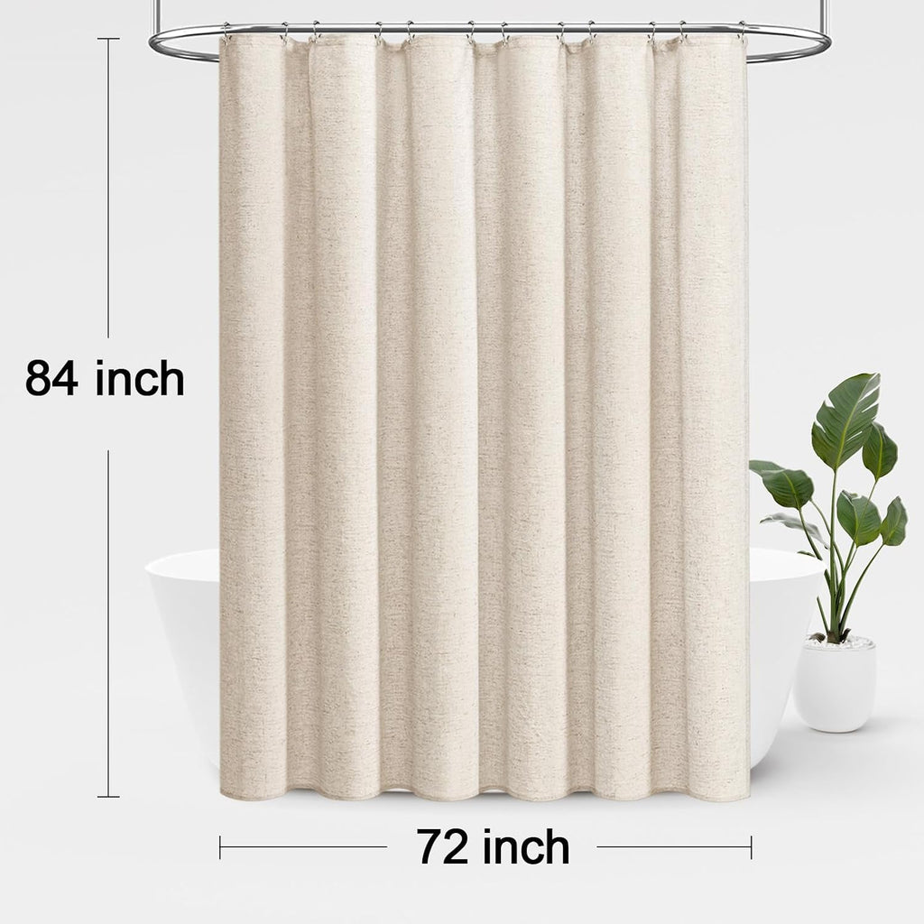 Ivory Linen Shower Curtain with Hooks, 72" W x 72" W