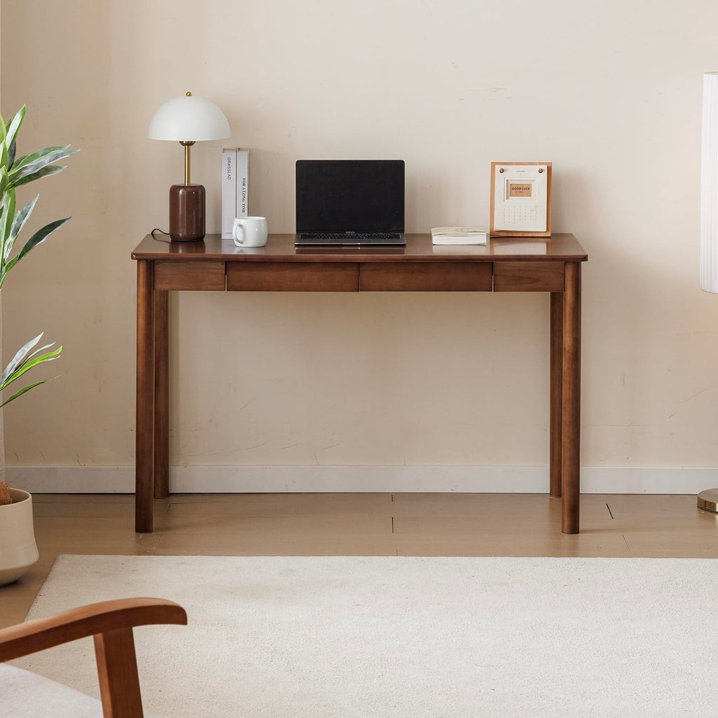 Solid Wood Desk with Drawers (Walnut Color, 39.4inch)