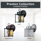 Preston Outdoor Light Fixture, 8 Inch Exterior Wall Lantern Sconce for Front Door, Patio and Porch, Black, 1161-BK