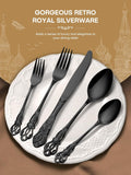 48 Pieces Black Silverware Set with Steak Knives, Gorgeous Retro Royal Silverware Set for 8