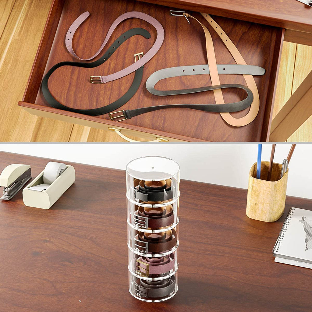 Belt Organizer for Closet, Acrylic Belt Storage Holder Box, 4 Layers