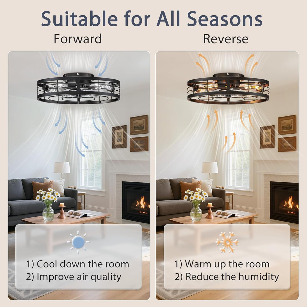 Caged Ceiling Fan with Light and Remote,23.6 inch Fandelier Ceiling Fan with Light Flush Mount
