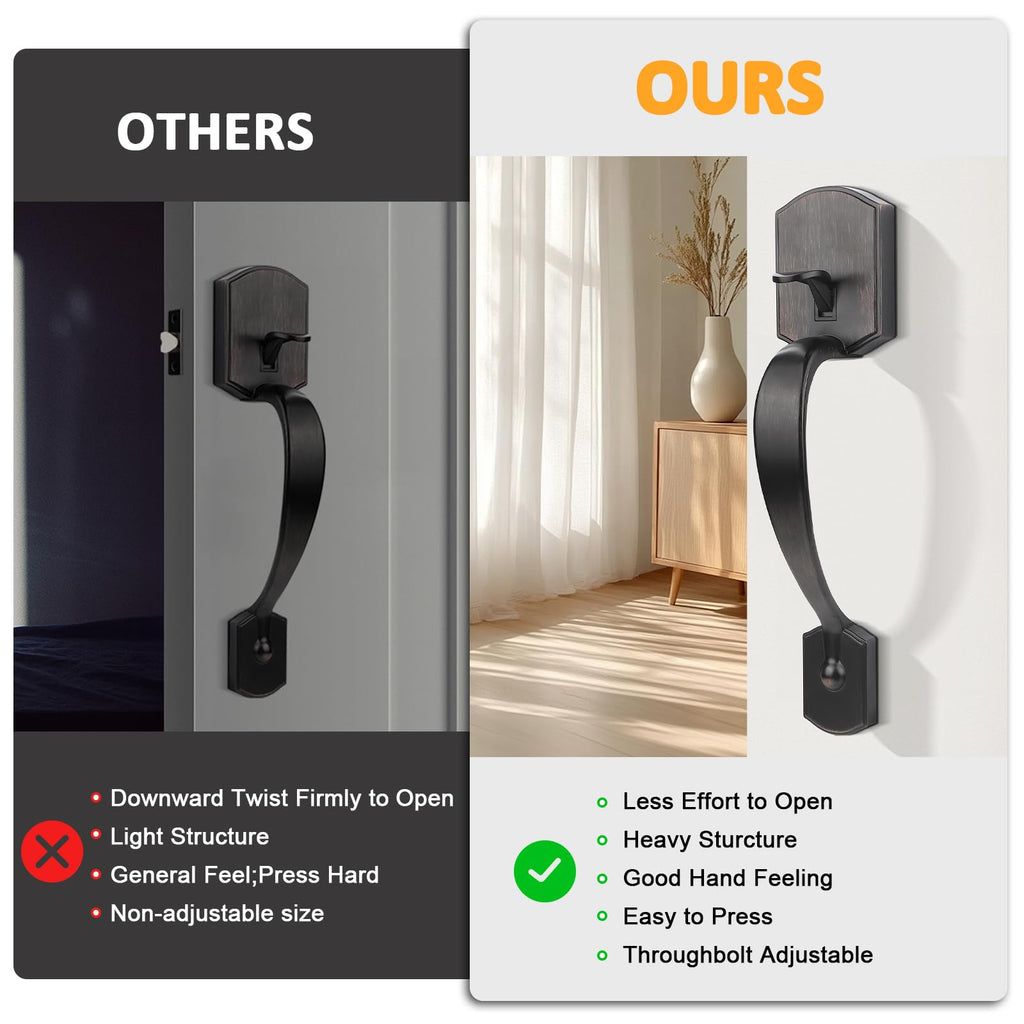 Oil Rubbed Bronze Lower Half Front Entry Handleset, Heavy Duty Entry Door Handle with Interior Reversible Handed