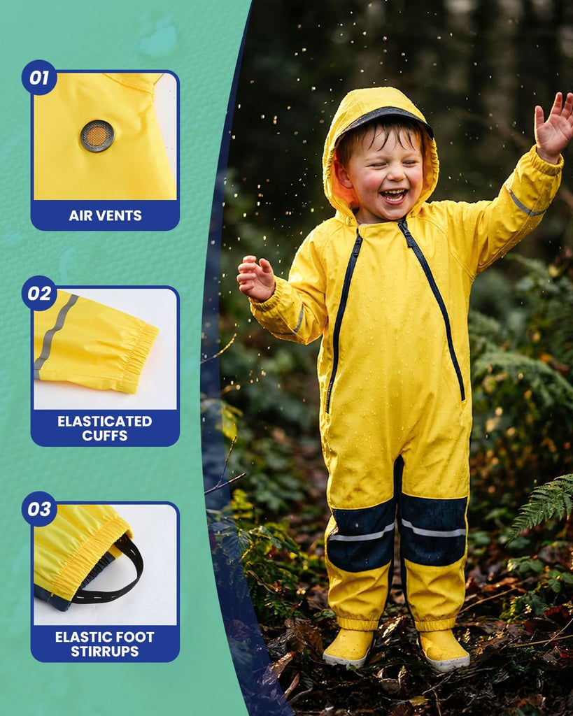 Kids Toddler Rain Suit Waterproof Coverall, Hooded Full-Body Raincoat For Outdoor Play