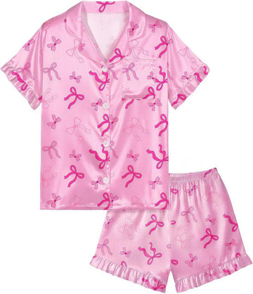 Girls Pajama Set 2 Piece Silk Satin Sleepwear for Toddlers Kids