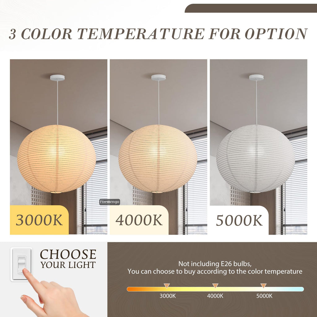 Large Paper Lamp Pendant Light Kit, 20in White Globe Lantern