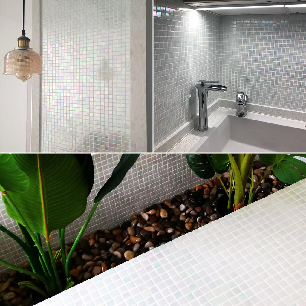 11.5sq.ft Iridescent White Glass Mosaic Tile , Pool, Backsplash