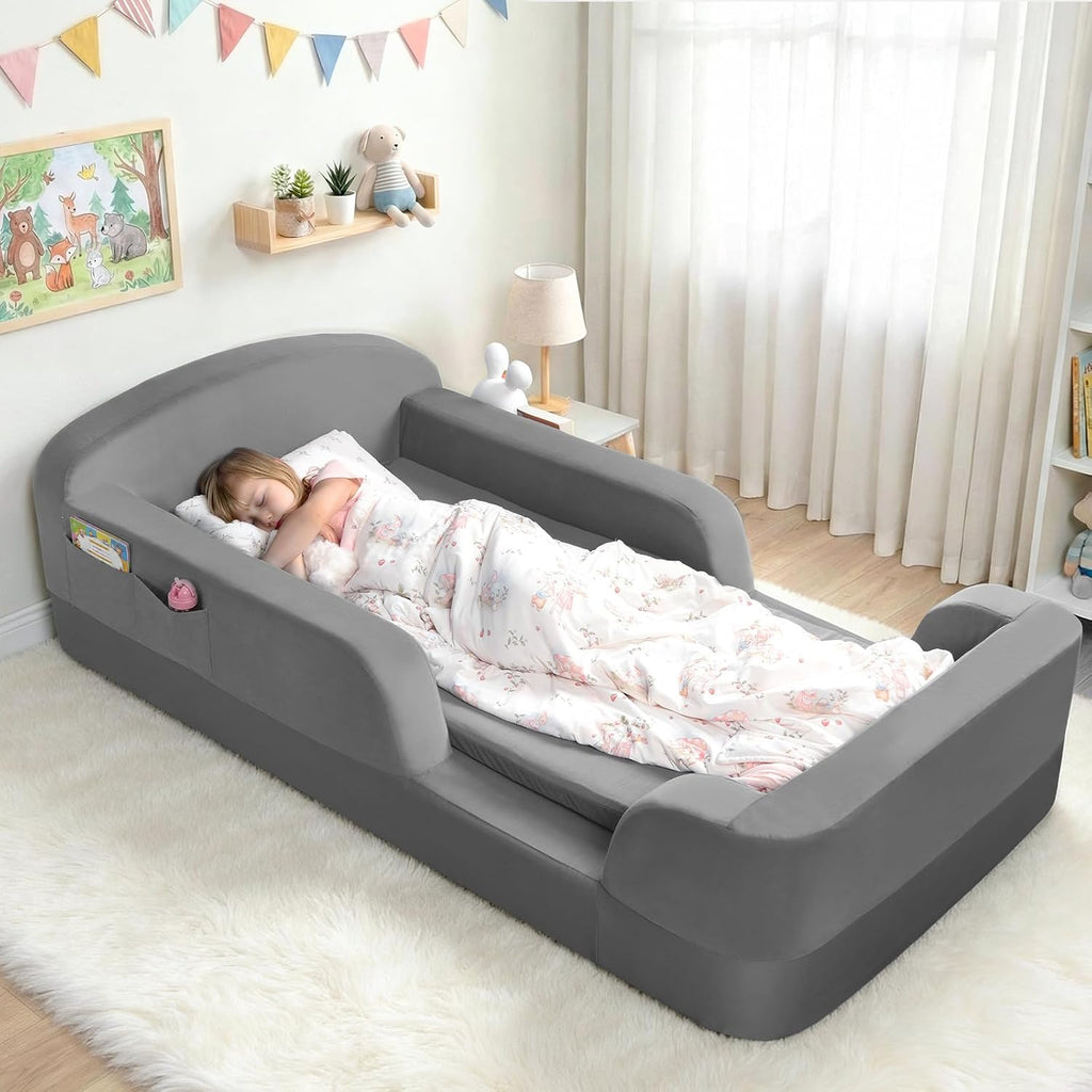 Toddler Floor Bed with Mattress Included, No Assembly Needed | Boneless Kids Foam Bed with Built-in Guardrails, Ideal