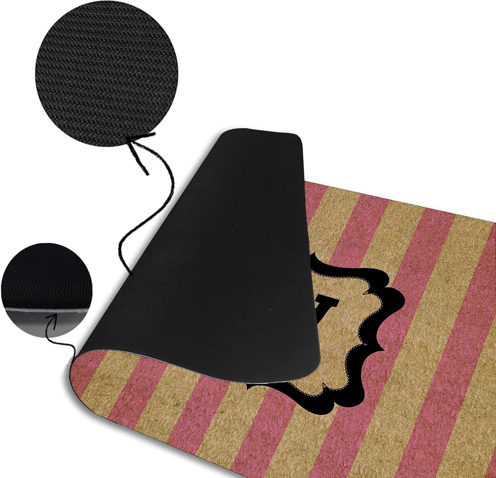 Custom Striped Monogram Doormat Personalized Initial Welcome Mat Non-Slip Rubber Indoor Outdoor Rug Home Office