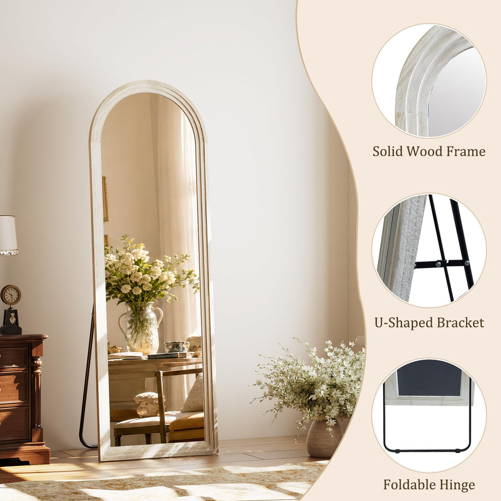 65"x22" Arched Full Length Mirror with White Solid Wood Frame