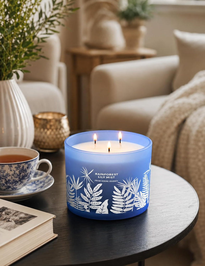 Large 3-Wick Soy Scented Candle, Rainforest Lily Mist, Fresh Rain, 14.5 Oz - Set of 145