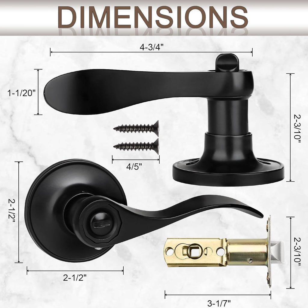 6 Pack Matte Black Door Handles Privacy Door Levers, Heavy Duty Wave Style Bed/Bath Door Locks Interior Door Knobs
