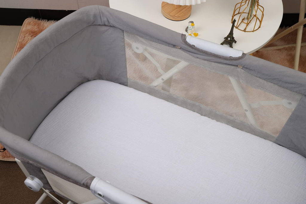 Muslin Bassinet Sheets, 35"x20", 100% Cotton, 2 Pack, White & Grey