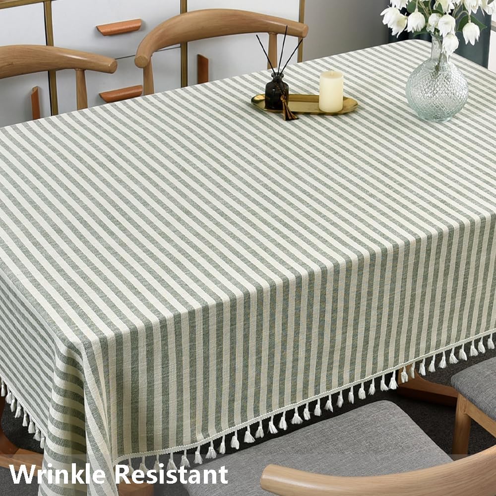 60x60 Square Tablecloth Green Striped Spring Outdoor Picnic Cover