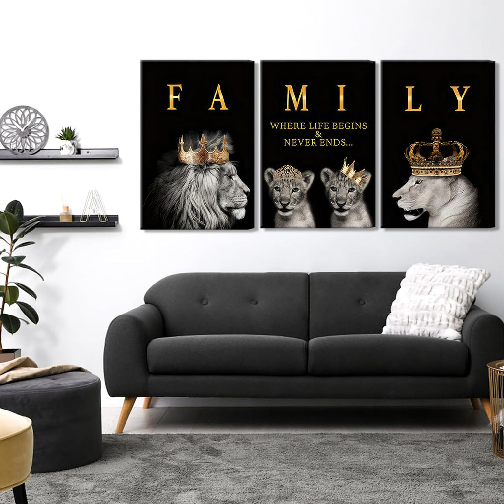 3Pcs Framed Modern Motivational Lion Family Canvas Wall Art