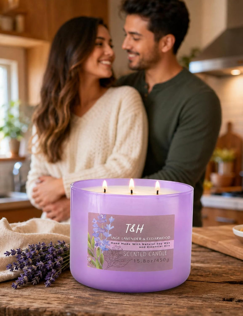 Sage Lavender Cedarwood 3-Wick Soy Candle, 15.8 oz Scented Candle - Set of 158