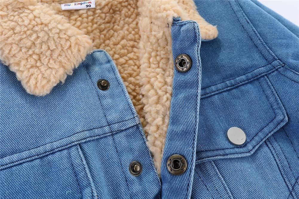 Little Boys Denim Jacket Fleece Lined Cute Sherpa Collar Snap Button