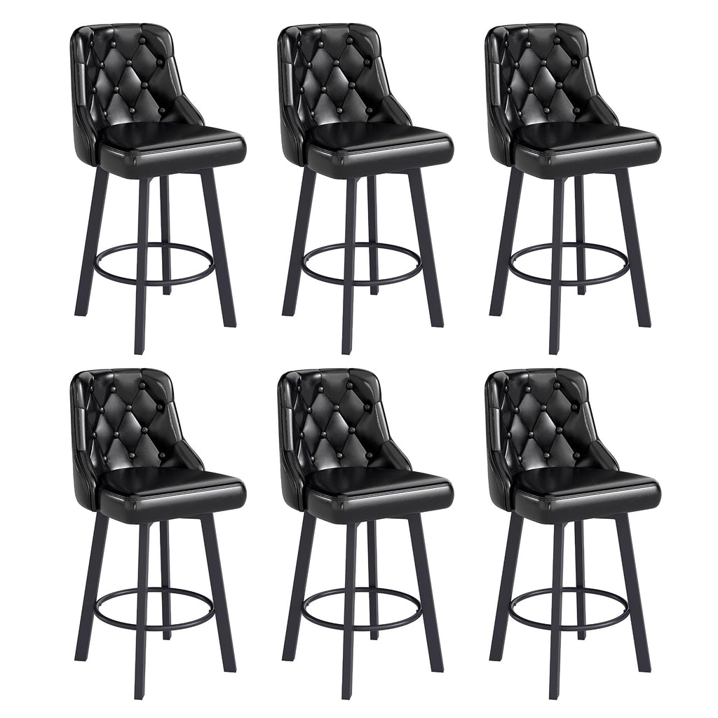 Set of 6 26" Tufted Modern Counter Height Barstools, Black