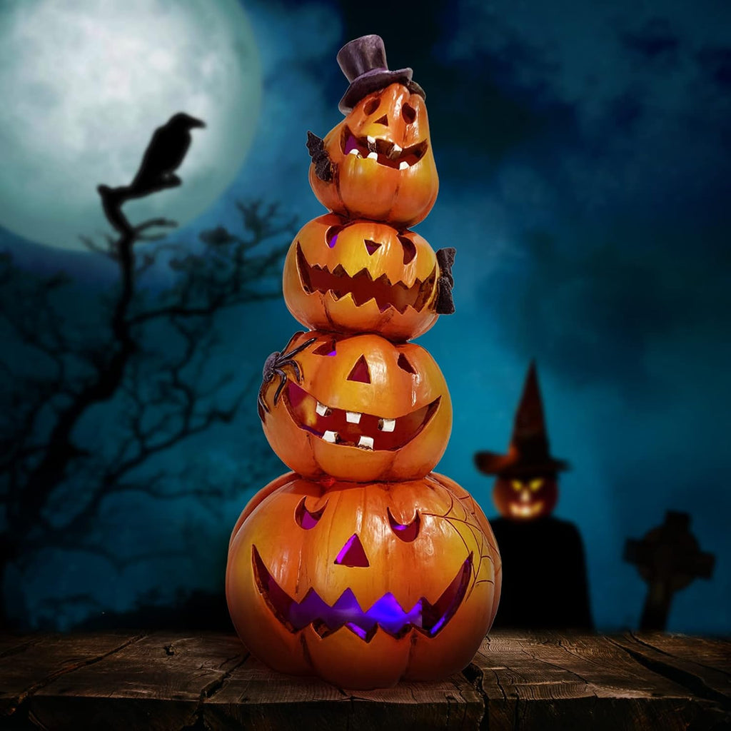 Halloween Pumpkin Decorations Indoor Orange Stacked Pumpkin Figurine