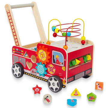 Wooden Baby Walker for Toddlers, Montessori Push Walker with Bead Maze