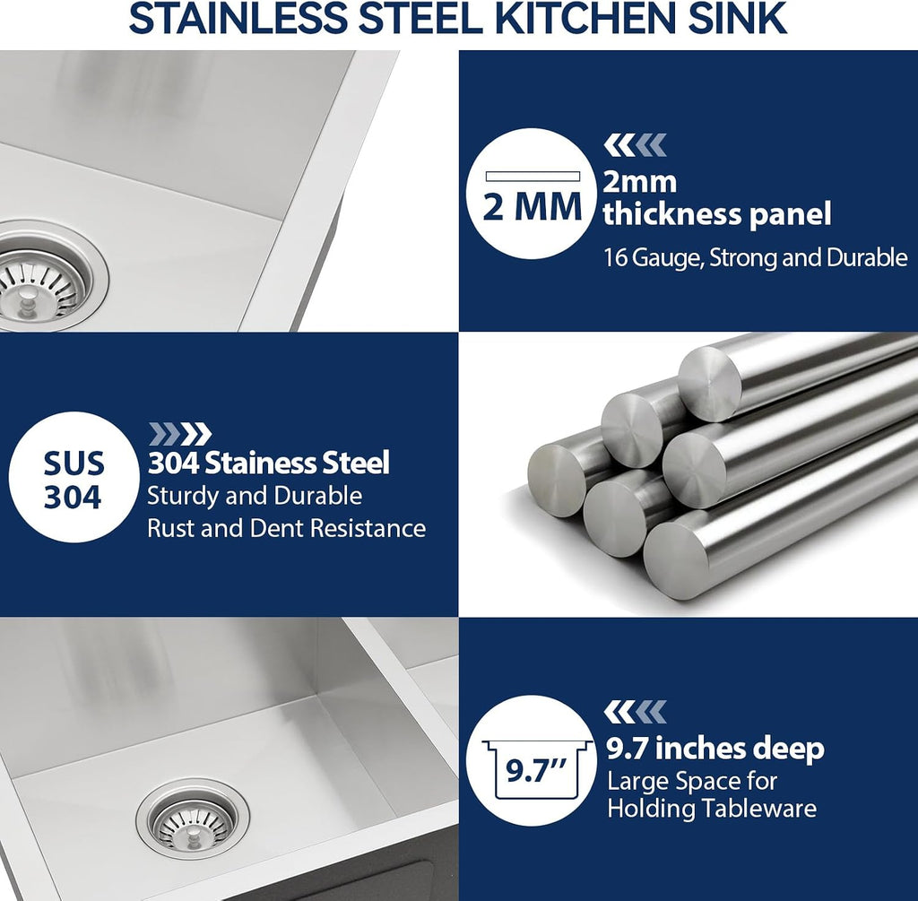 32 Inch Undermount Double Bowl Kitchen Sink 16 Gauge Stainless Steel with Smart Low Divider 32x19 Inch Double Bas