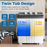 Portable Washing Machine, Twin Tub 20 Lbs Capacity with Drain Pump, Laundry Washer 12 Lbs and Spinner 8 Lbs with Timer