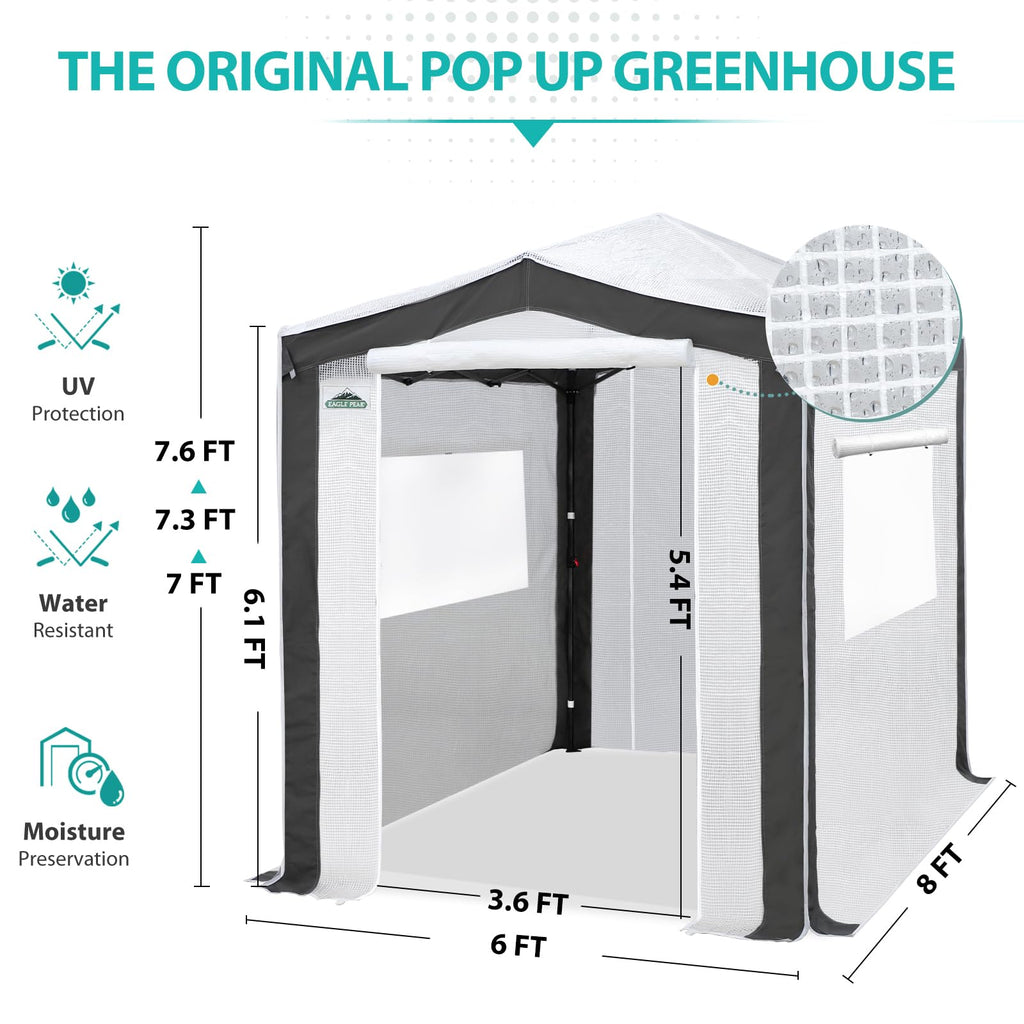 8x6 Walk in Pop Up Greenhouse, Gray/White