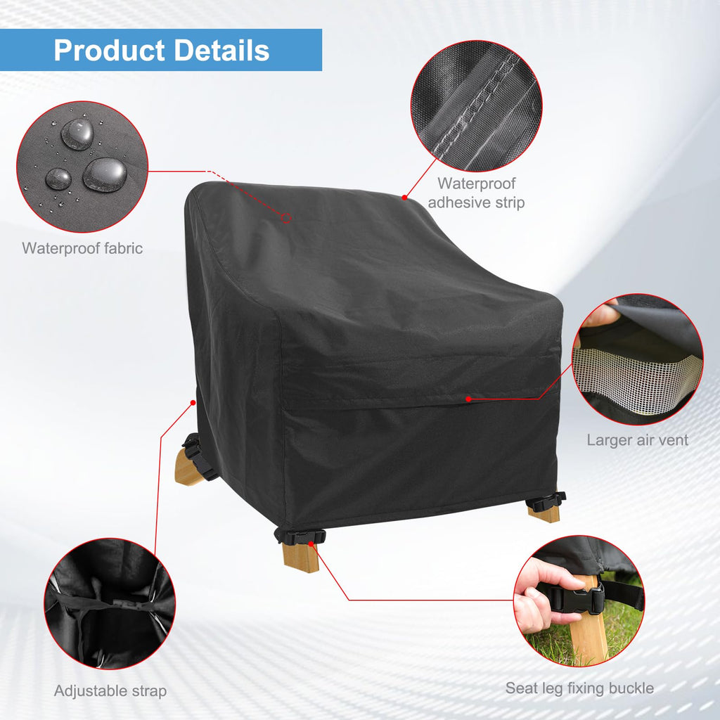 Adirondack Chair Covers 4 Pack - Waterproof Outdoor Chair Covers (32"L x 35"D x 36"H, Black) Furniture Non Fading