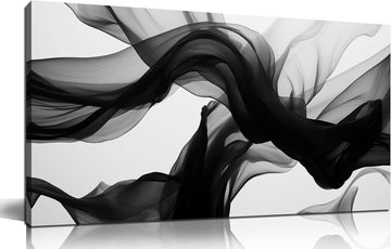 Abstract Wall Art, Black White and Gray Canvas Wall-Decor, Modern Minimalist Picture Prints Office