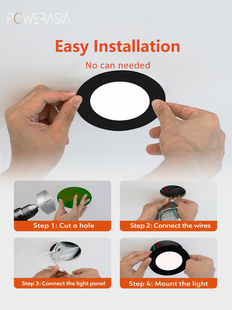12 Pack 6 Inch LED Recessed Lighting, 5CCT Canless Wafer, Black