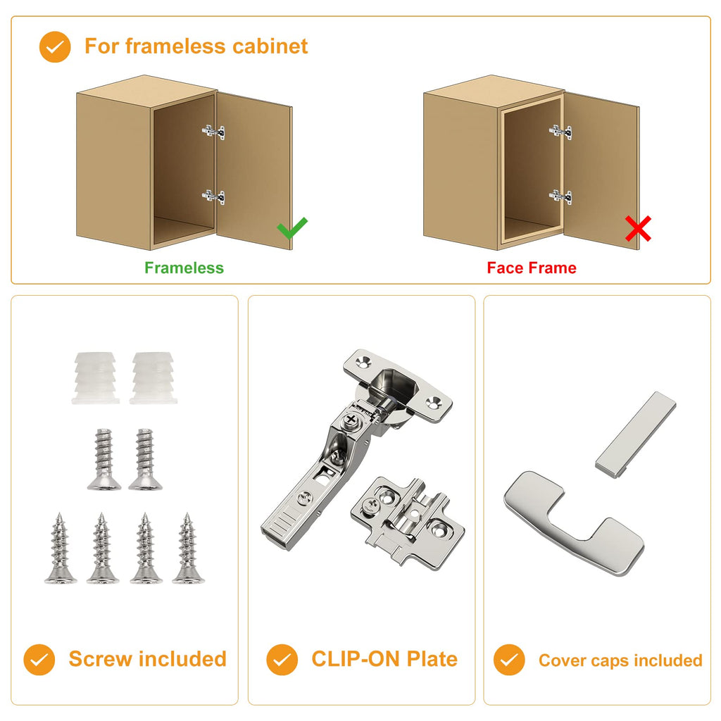 10 Pack Frameless Inset Soft Close Concealed European Hinges, Self Closing Satin Nickel, 105 ° Open Angle 4D