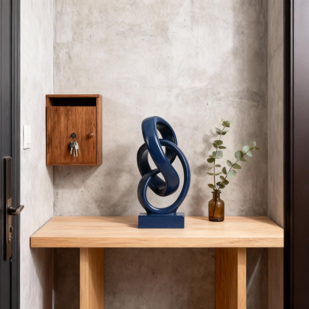Abstract Blue Knot Sculpture, Geometric Decorative Statue, Blue Decor Coffee Table Bookshelf Top, Office TV Cabinet