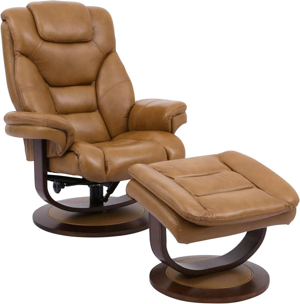 Modern Reclining Swivel Lounge Chair and Ottoman — Brown Leather