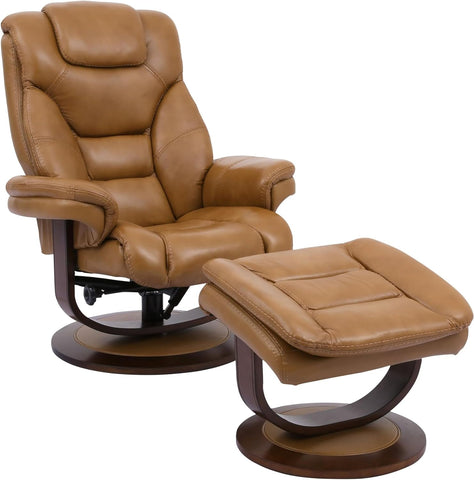 Modern Reclining Swivel Lounge Chair and Ottoman — Brown Leather