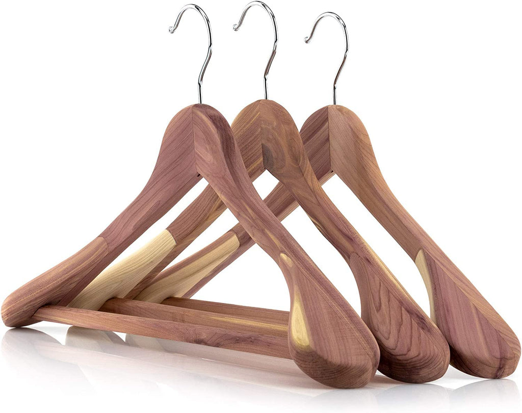 5 Cedar Wood 17.7inch Suit Hangers with Broad Shoulders and Non-Slip Ridged Trouser Bar