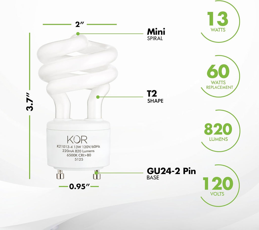 GU24 CFL Light Bulbs, 13W 60W Equivalent, 5000K Bright White, 4-Pack