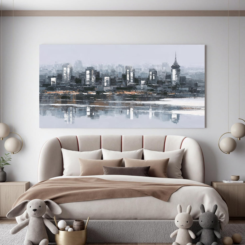 Black And White City Wall Decor 24"x48" Abstract Wall